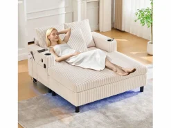 Sofá cama de 3 plazas - 142 x 128 x 85 cm - con portavasos + puertos USB + LED - terciopelo - < Merax Online