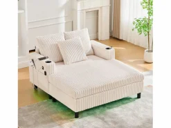 Sofá cama de 3 plazas - 142 x 128 x 85 cm - con portavasos + puertos USB + LED - terciopelo - < Merax Online