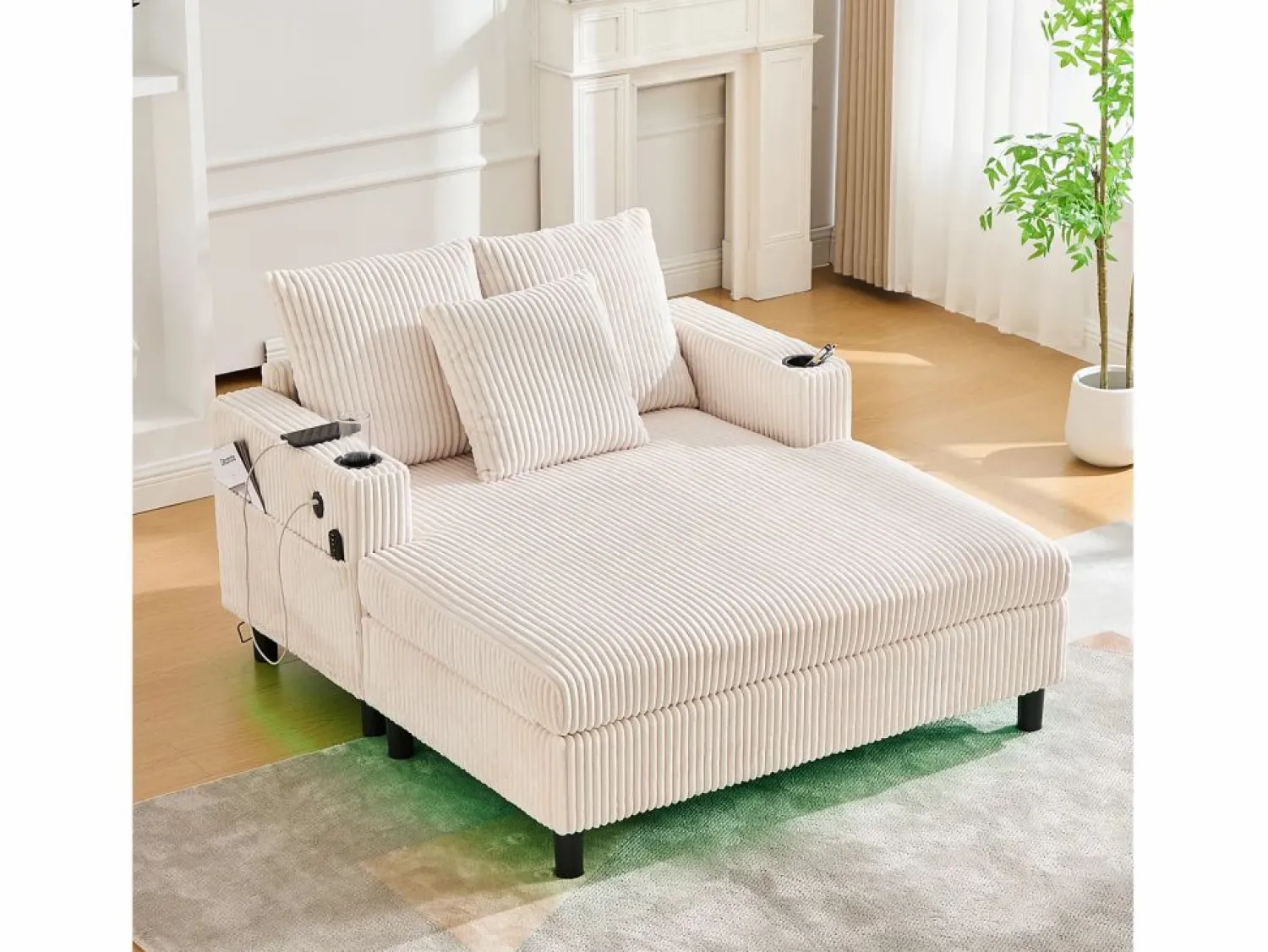 Sofá cama de 3 plazas - 142 x 128 x 85 cm - con portavasos + puertos USB + LED - terciopelo - < Merax Online