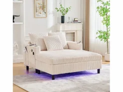 Sofá cama de 3 plazas - 142 x 128 x 85 cm - con portavasos + puertos USB + LED - terciopelo - < Merax Online