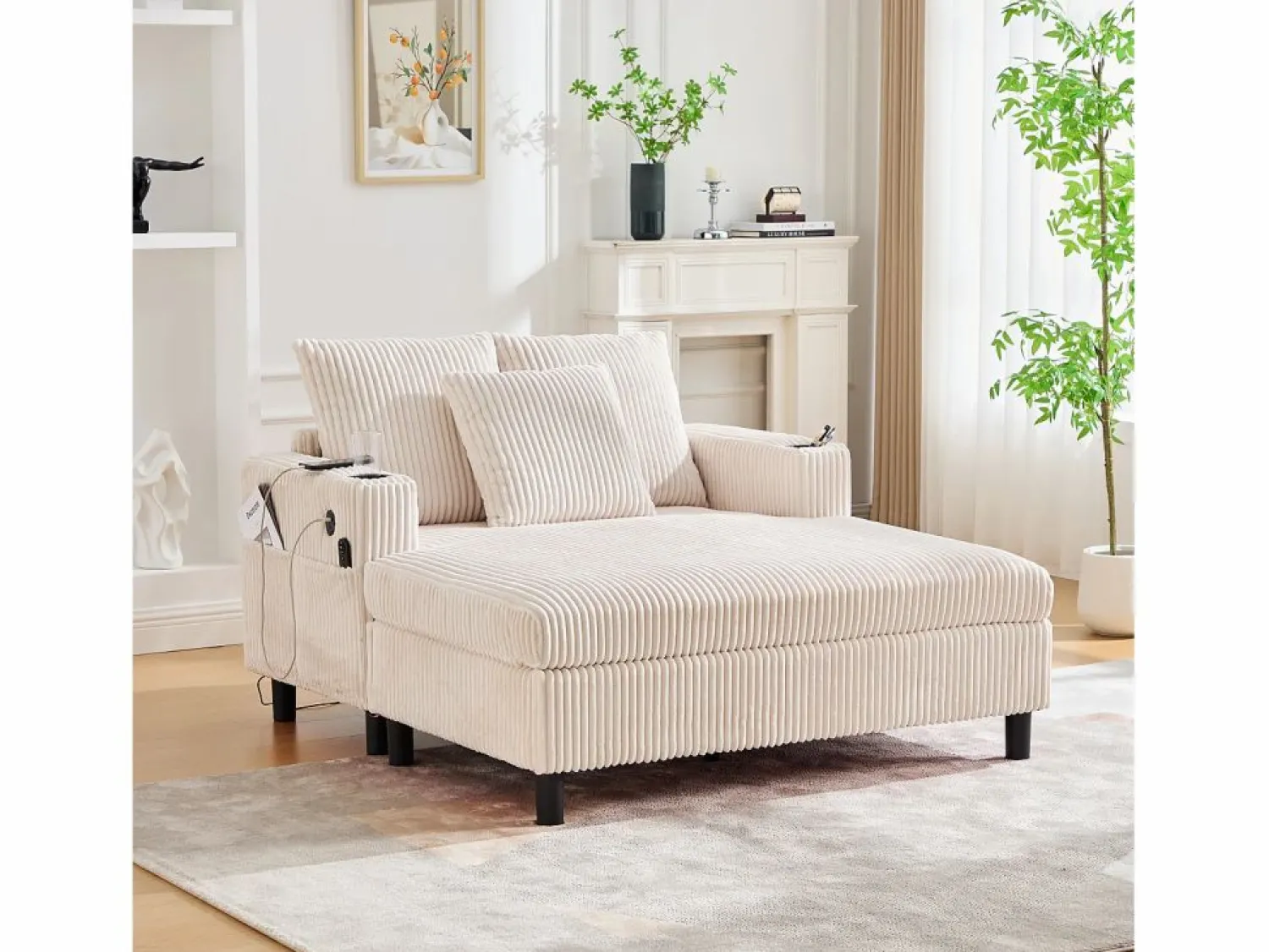 Sofá cama de 3 plazas - 142 x 128 x 85 cm - con portavasos + puertos USB + LED - terciopelo - < Merax Online