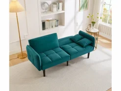 Sofá cama 2 en 1 regulable - Respaldo regulable - Patas de sofá de madera y cojines incluidos - Terciopelo - 176 x 78 x 76 cm - < Clearance