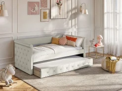 Vente-unique Cama Diván|Cama Nido | Sofá cama extraíble de 2 x 90 x 190 cm en tejido con colchón - LOUISE
