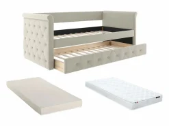 Vente-unique Cama Diván|Cama Nido | Sofá cama extraíble de 2 x 90 x 190 cm en tejido con colchón - LOUISE