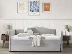 Vente-unique Cama Terciopelo|Cama Diván * Sofá cama MATHILDE con cama nido, 2 x 90 x 190 cm, terciopelo Gris claro
