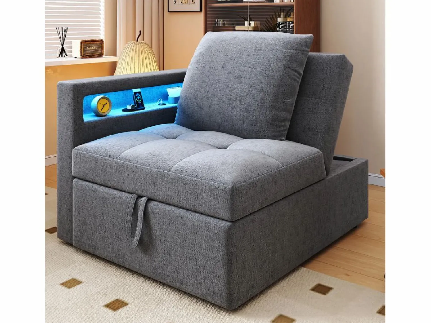 Sofá cama multifuncional - respaldo ajustable - reposabrazos con bandas luminosas LED - Puerto USB/Type-C - < ModernLuxe