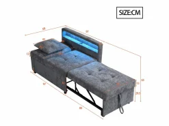 Sofá cama multifuncional - respaldo ajustable - reposabrazos con bandas luminosas LED - Puerto USB/Type-C - < ModernLuxe