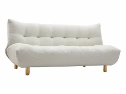 Sofá cama nórdico 3 plazas de borreguillo y madera clara YUMI < Miliboo Best