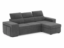Sofá - 3 Plazas|Sofá De Tela | Sofá Cama 3 Plazas Oscuro con Chaise Longue Reversible Lado Derecho/Izquierdo - Reposacabezas Ajustables - 2 Pufs (263 x 127 x 96 cm) - JOHN