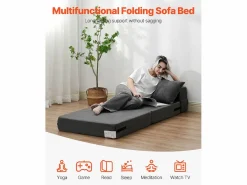 Sofá-Cama Plegable SucceBuy, 3 en 1 Plegable con 2 Almohadas, Gris Oscuro, Individual <