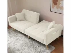 Sofá cama recto de 2 plazas en sherpa blanca, respaldo abatible en 3 posiciones - 175x64x72cm < Hauss Spole Hot