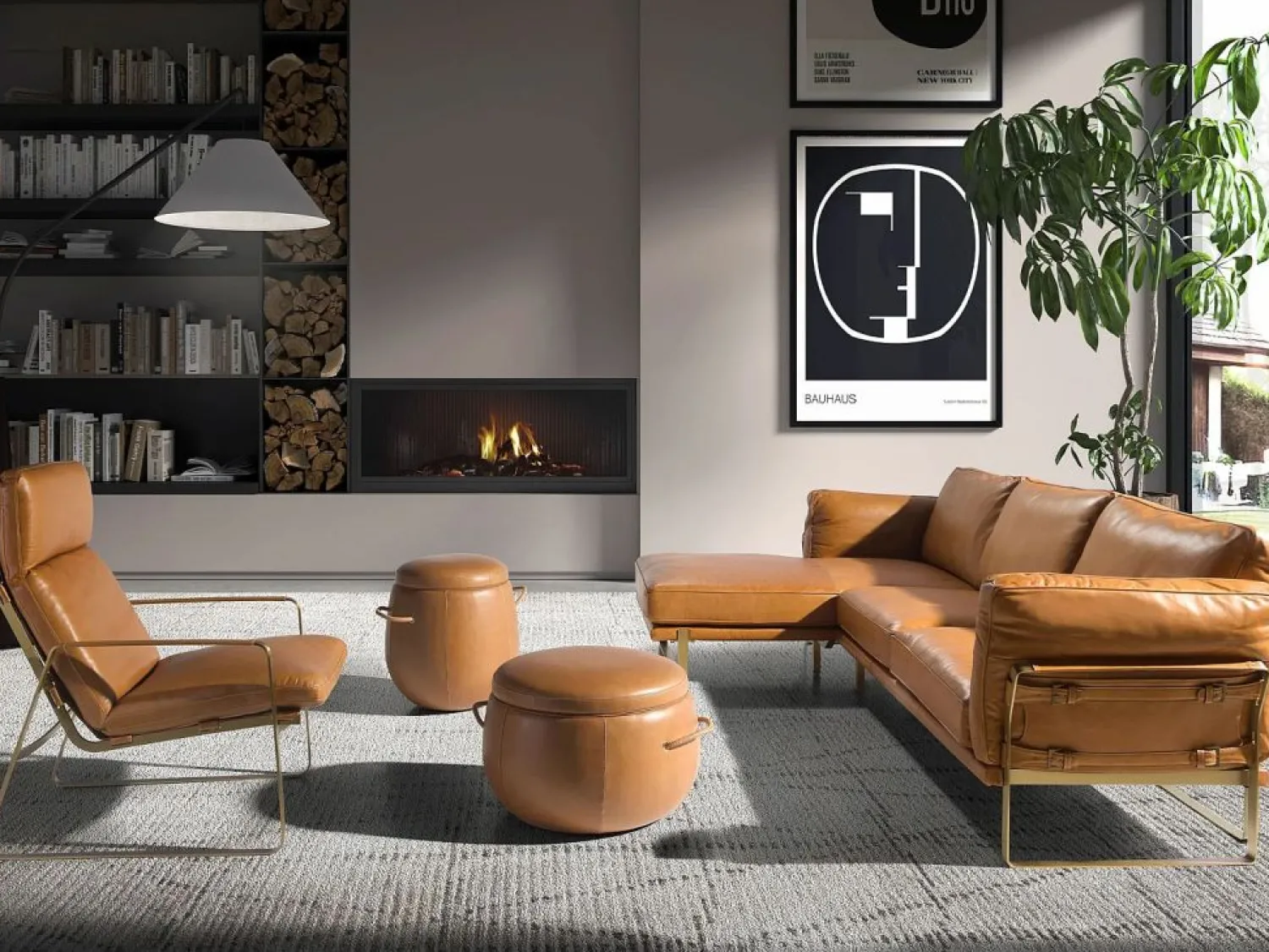 Angel Cerda Sofá De Piel * Sofá chaise longue izquierda piel camel 6231 Marru00f3n