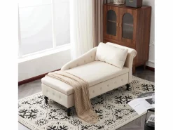 Merax Diván Cama | Sofá chaise longue para salón - 144 x 62 x 69 cm - con almacenamiento + cojines + reposabrazos derecho - terciopelo -