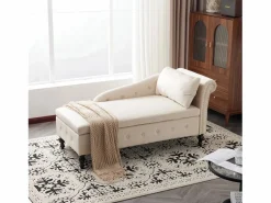 Merax Diván Cama | Sofá chaise longue para salón - 144 x 62 x 69 cm - con almacenamiento + cojines + reposabrazos derecho - terciopelo -