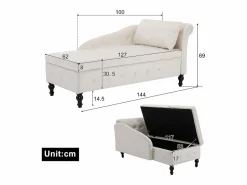 Merax Diván Cama | Sofá chaise longue para salón - 144 x 62 x 69 cm - con almacenamiento + cojines + reposabrazos derecho - terciopelo -