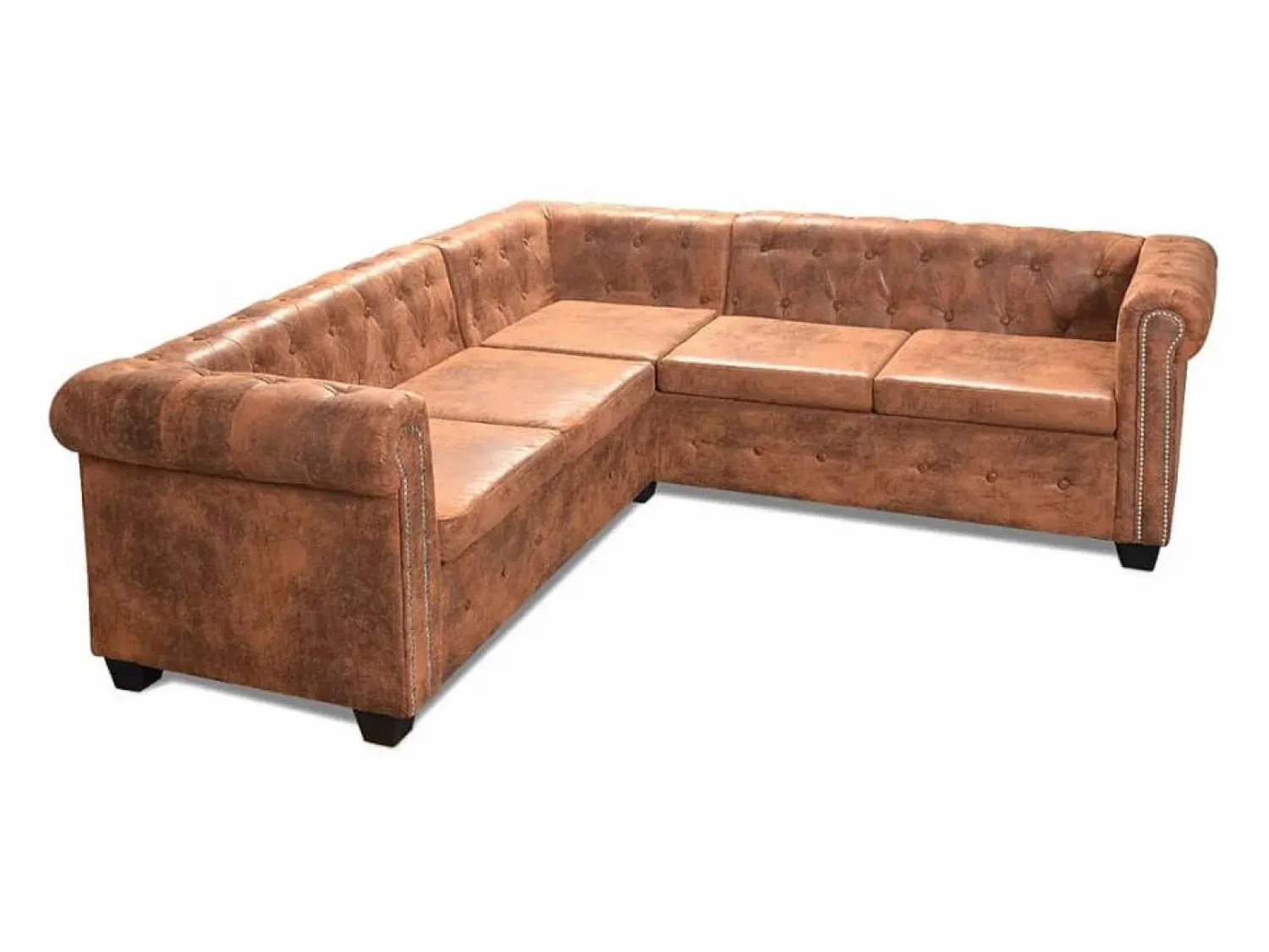 Sofá Chesterfield de esquina 5 plazas de cuero artificial marrón < Clicnbuy Outlet