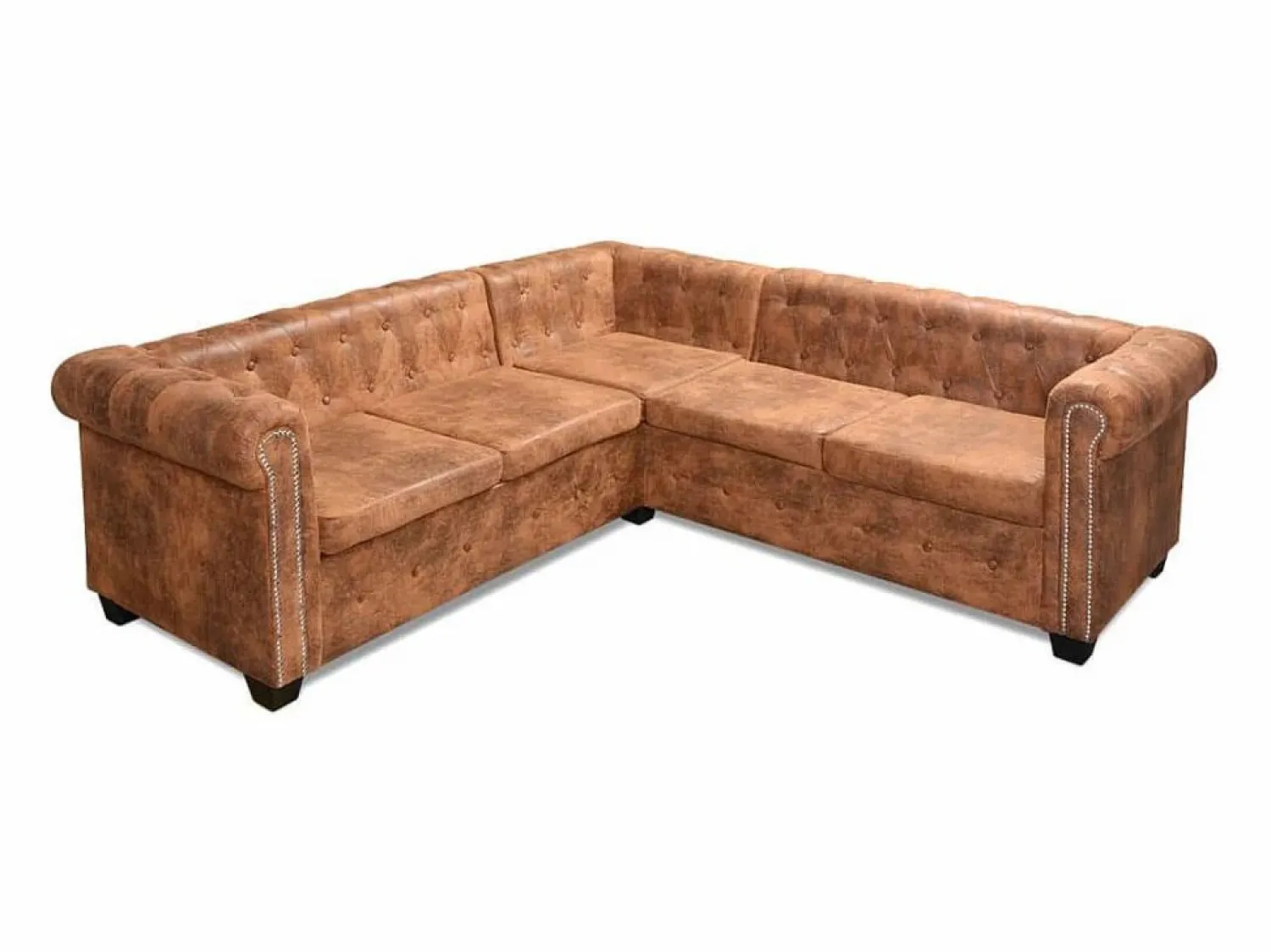 Sofá Chesterfield de esquina 5 plazas de cuero artificial marrón < Clicnbuy Outlet