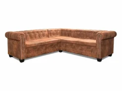 Sofá Chesterfield de esquina 5 plazas de cuero artificial marrón < Clicnbuy Outlet