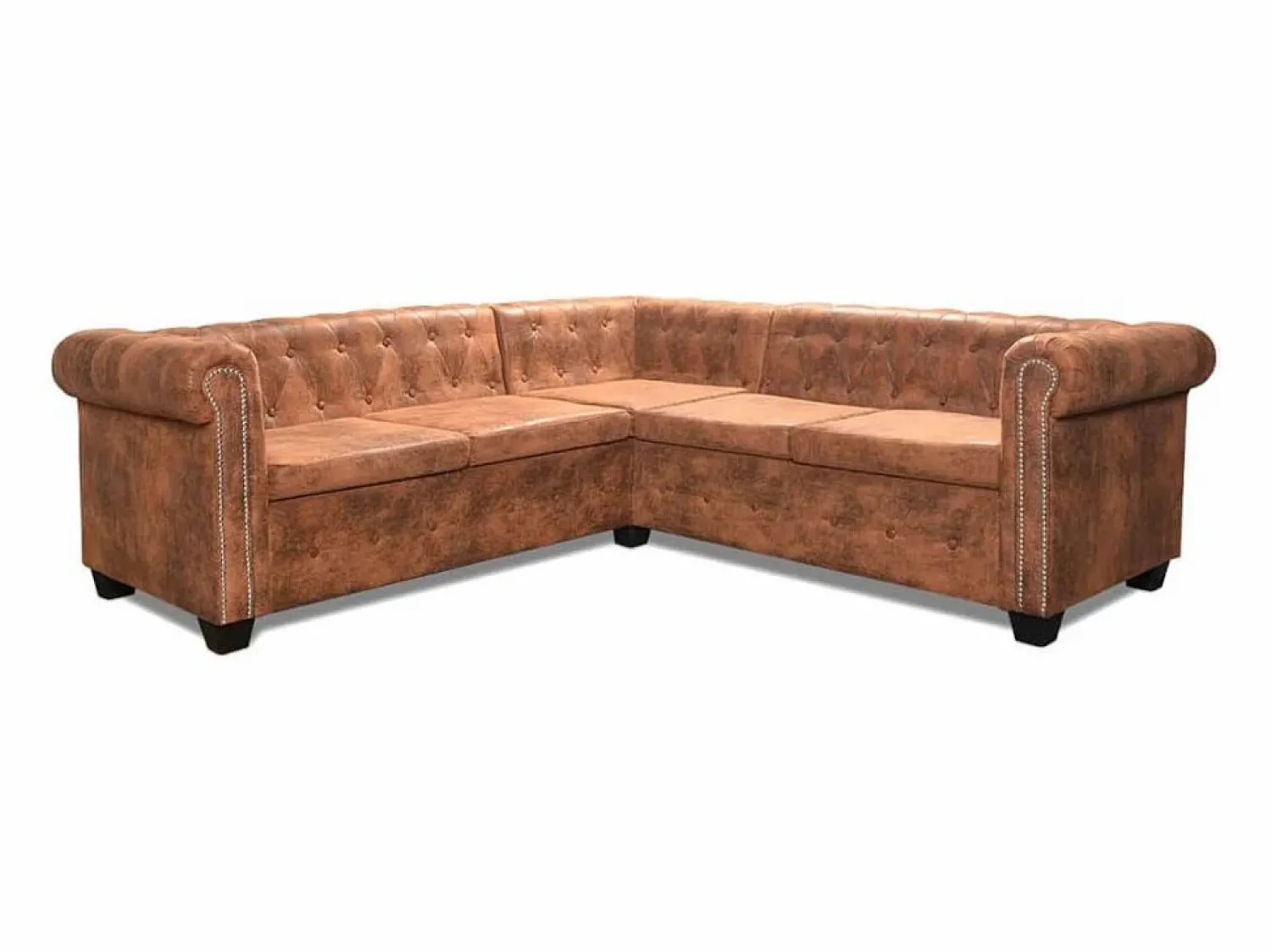Sofá Chesterfield de esquina 5 plazas de cuero artificial marrón < Clicnbuy Outlet
