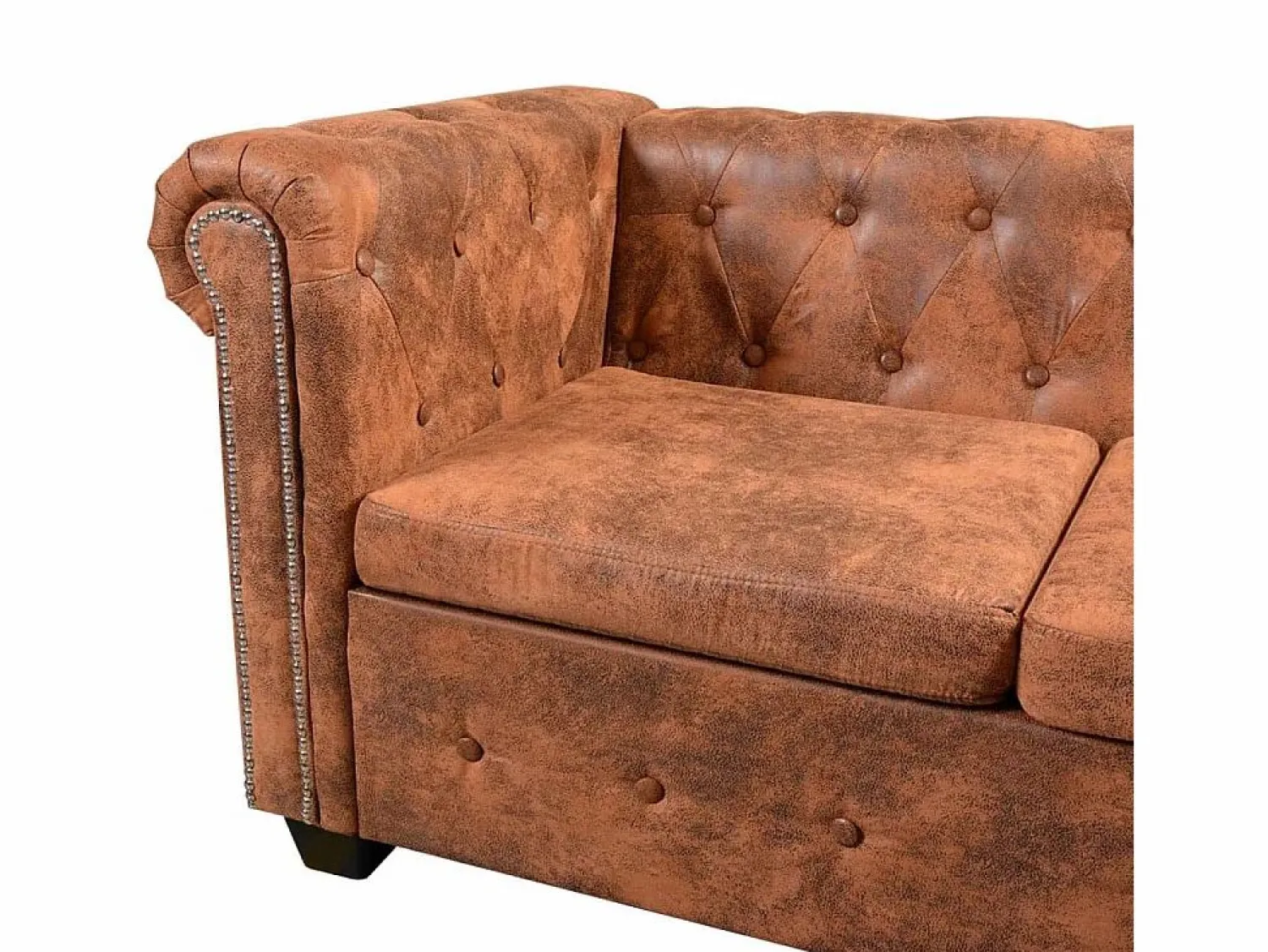 Sofá Chesterfield de esquina 5 plazas de cuero artificial marrón < Clicnbuy Outlet