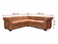 Sofá Chesterfield de esquina 5 plazas de cuero artificial marrón < Clicnbuy Outlet