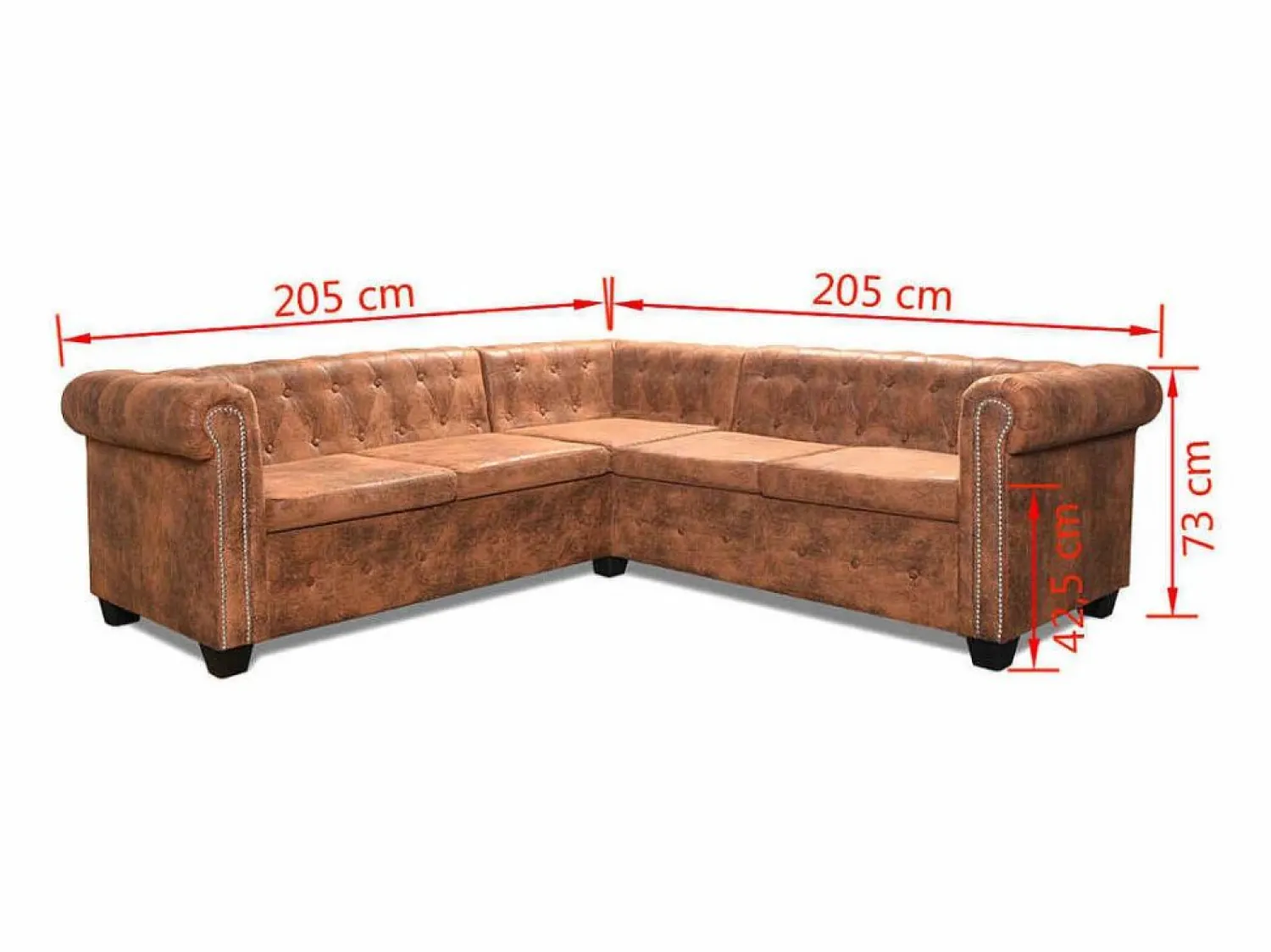 Sofá Chesterfield de esquina 5 plazas de cuero artificial marrón < Clicnbuy Outlet