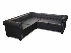 Clicnbuy Sofás Chesterfield|Sofás De Piel Sintética | Sofá Chesterfield de esquina 5 plazas de cuero artificial