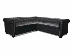 Clicnbuy Sofás Chesterfield|Sofás De Piel Sintética | Sofá Chesterfield de esquina 5 plazas de cuero artificial