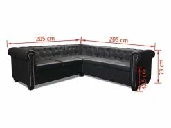 Clicnbuy Sofás Chesterfield|Sofás De Piel Sintética | Sofá Chesterfield de esquina 5 plazas de cuero artificial