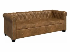 Sofá Chesterfield de 3 plazas cuero sintético marrón < vidaxl Best