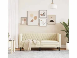 Clicnbuy Sofás Chesterfield|Sofás De Piel Sintética * Sofá Chesterfield de 2 plazas cuero artificial blanco Crema