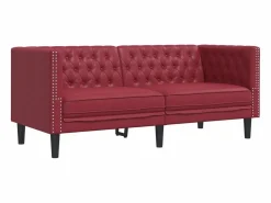 Clicnbuy Sofás Chesterfield * Sofá Chesterfield de 2 plazas cuero artificial tinto Rojo
