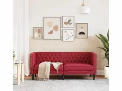 Clicnbuy Sofás Chesterfield * Sofá Chesterfield de 2 plazas cuero artificial tinto Rojo