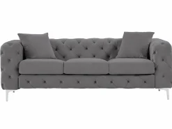 Sofá Chesterfield de 3 plazas de terciopelo antracita y patas de metal EDWINA < Vente-unique Clearance