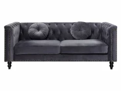 Sofá chesterfield de 3 plazas de terciopelo antracita TURNER < Vente-unique Best