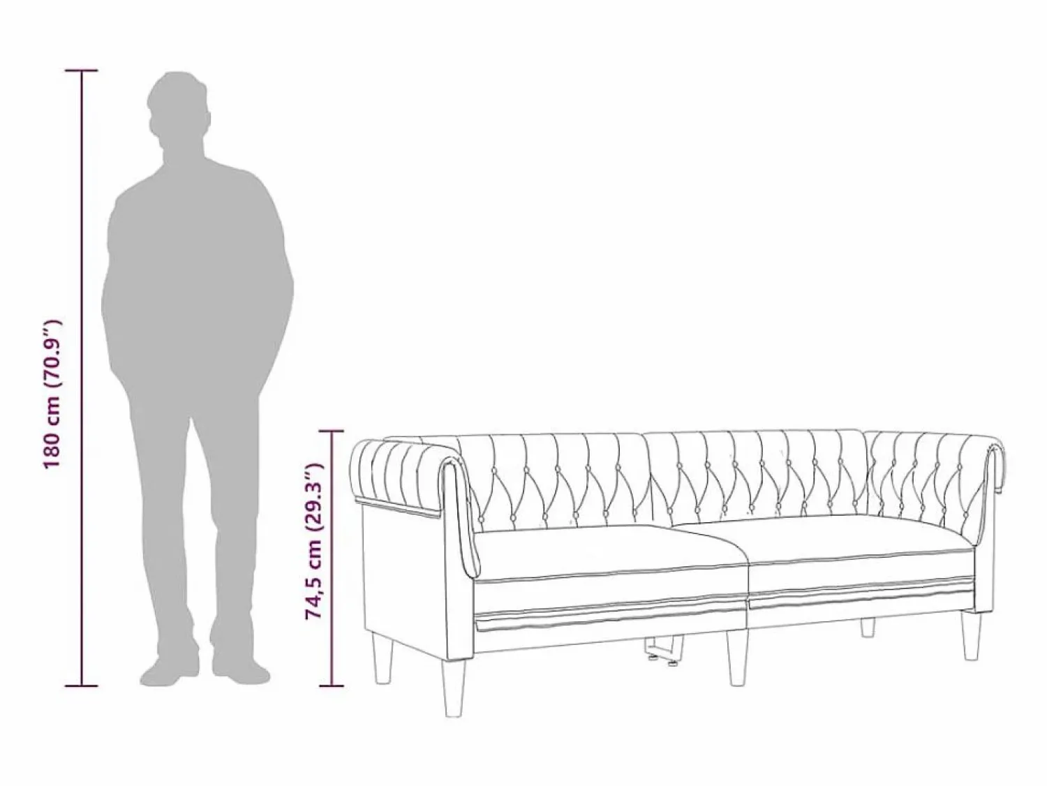 Sofá Chesterfield de 3 plazas lino < vidaxl Clearance