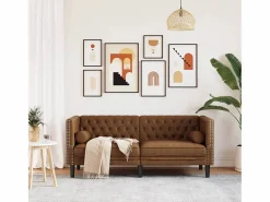 Sofá Chesterfield de 2 plazas piel de ante sintético marrón < Clicnbuy Hot