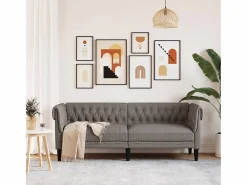 Sofá Chesterfield de 3 plazas tela gris taupe < Clicnbuy Clearance