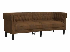 vidaxl Sofás Chesterfield * Sofá Chesterfield de 3 plazas tela marrón Marru00f3n
