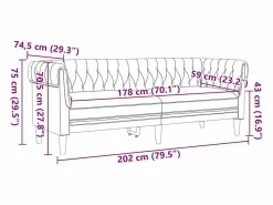 vidaxl Sofás Chesterfield * Sofá Chesterfield de 3 plazas tela marrón Marru00f3n
