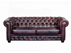 LINEA SOFA Conjunto Sofá Y Sillón * Sofá 3+2+1 chesterfield 100% piel color cereza BRENTON Granate