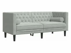 Clicnbuy Sofás Chesterfield * Sofá Chesterfield 3 plazas con cojines terciopelo oscuro Gris