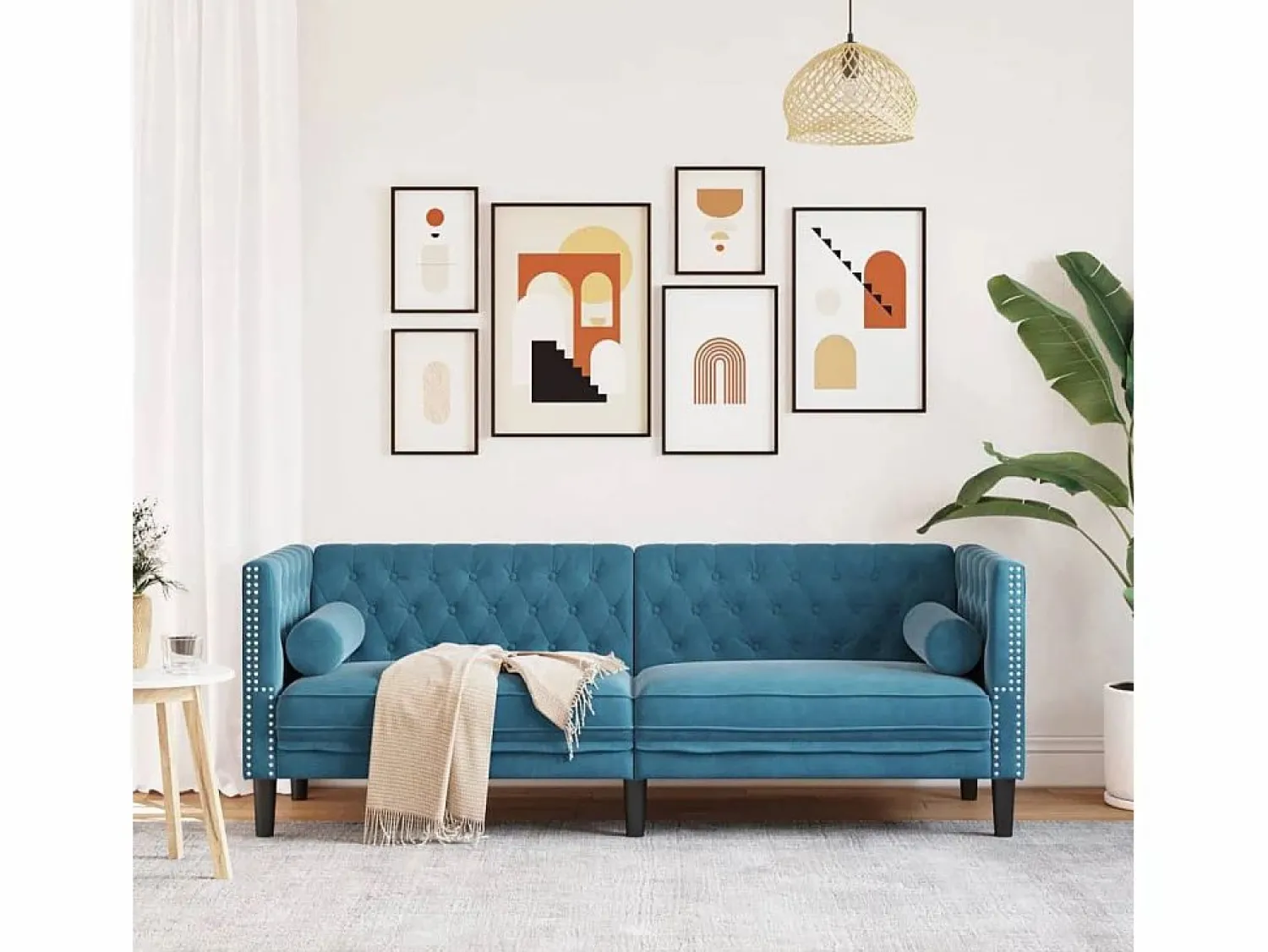 Clicnbuy Sofás Chesterfield * Sofá Chesterfield 3 plazas con cojines terciopelo Azul