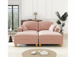 Sofá chesterfield 2 plazas en felpa - con 2 otomanas y 2 cojines - falda desmontable - 194x140x93cm < DripeX Outlet