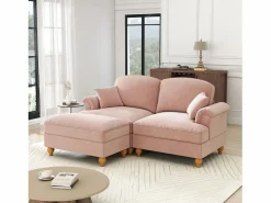 Sofá chesterfield 2 plazas en felpa - con otomana y 2 cojines - falda desmontable - 194x140x93cm < DripeX Discount