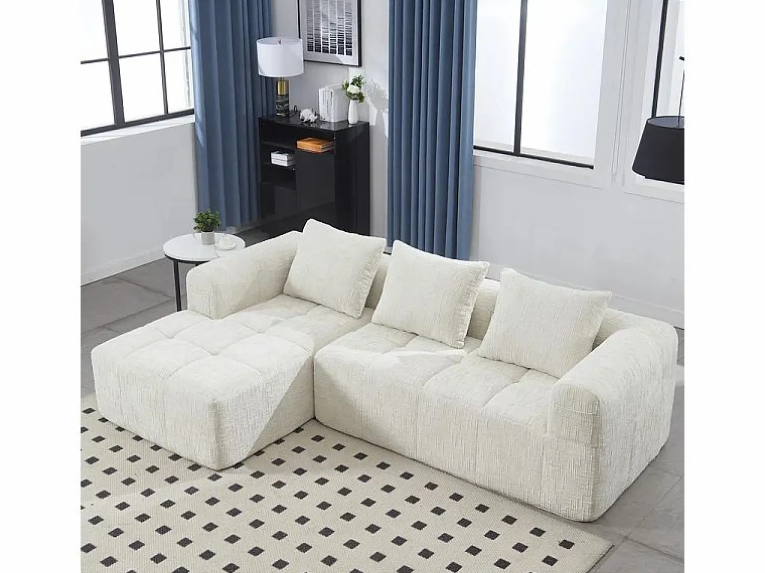 Sofá cónvertible de esquina en tejido Chenille - 3 plazas - con 3 cojines - - 250x158x60cm < DripeX