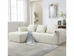 Sofá cónvertible de esquina en tejido Chenille - 3 plazas - con 3 cojines - - 250x158x60cm < DripeX