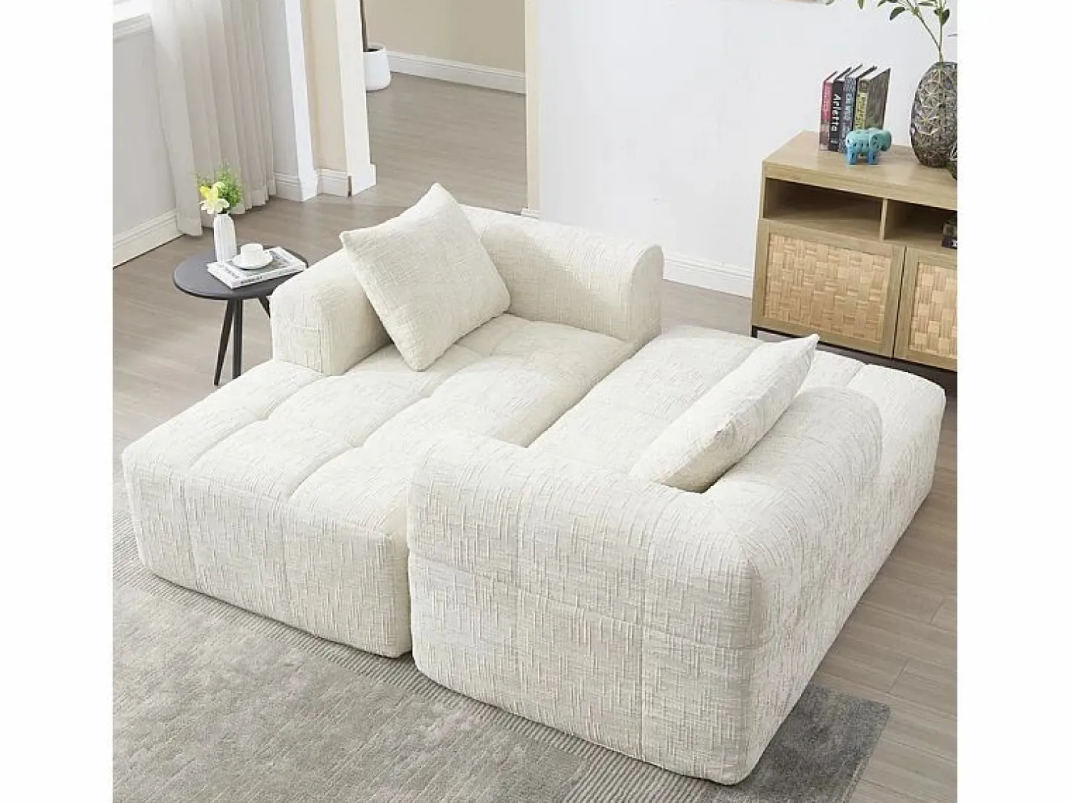 Sofá cónvertible de esquina en tejido Chenille - 3 plazas - con 3 cojines - - 250x158x60cm < DripeX