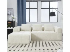 Sofá cónvertible de esquina en tejido Chenille - 3 plazas - con 3 cojines - - 250x158x60cm < DripeX