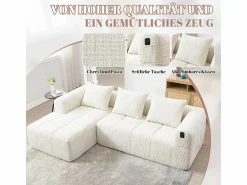 Sofá cónvertible de esquina en tejido Chenille - 3 plazas - con 3 cojines - - 250x158x60cm < DripeX